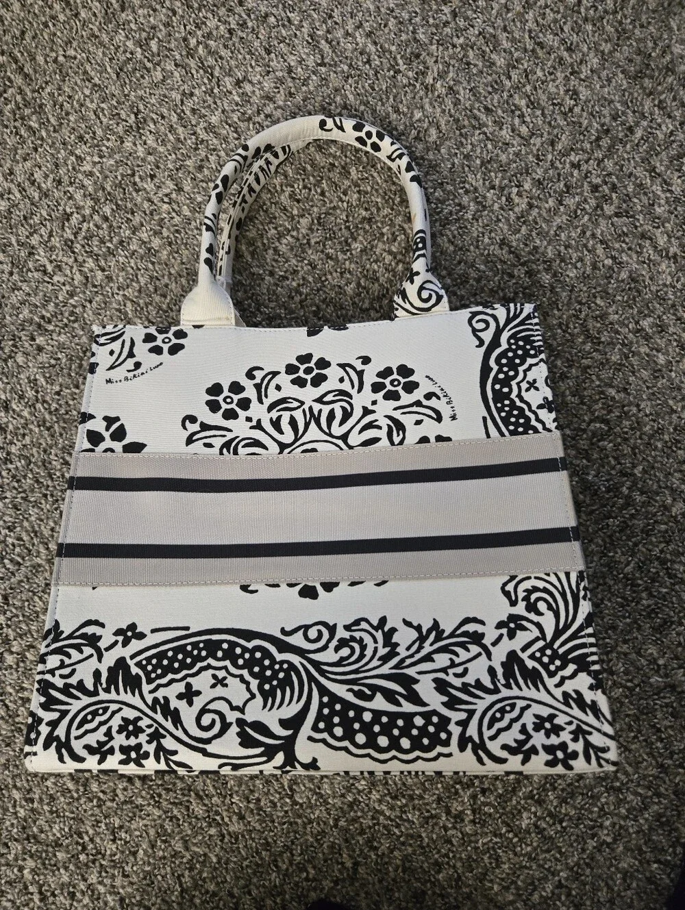 Miss Bikini Luxe White & Black Floral Canvas Tote